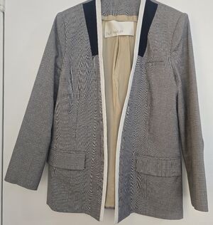 Yigal Azrouel Black and White Plaid Jacket With White Leather Piping